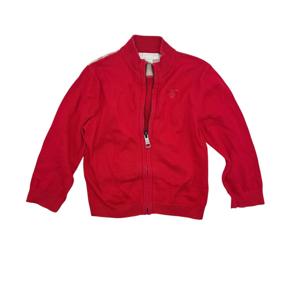 Burberry Kids Red Cotton Zip Up Sweater 18 Months Plaid Nova Shoulder